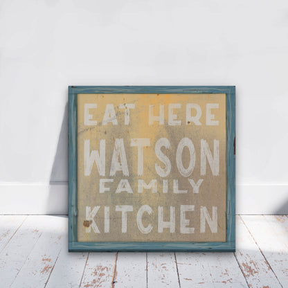 Eat Here Kitchen Custom Last Name Sign | Personalized Canvas Kitchen Sign