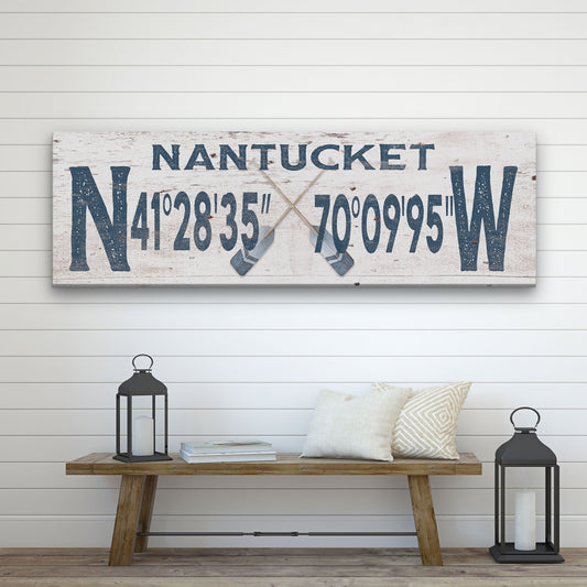 Longitude Latitude Personalized Coordinates Sign, With, Rustic Oars Paddles