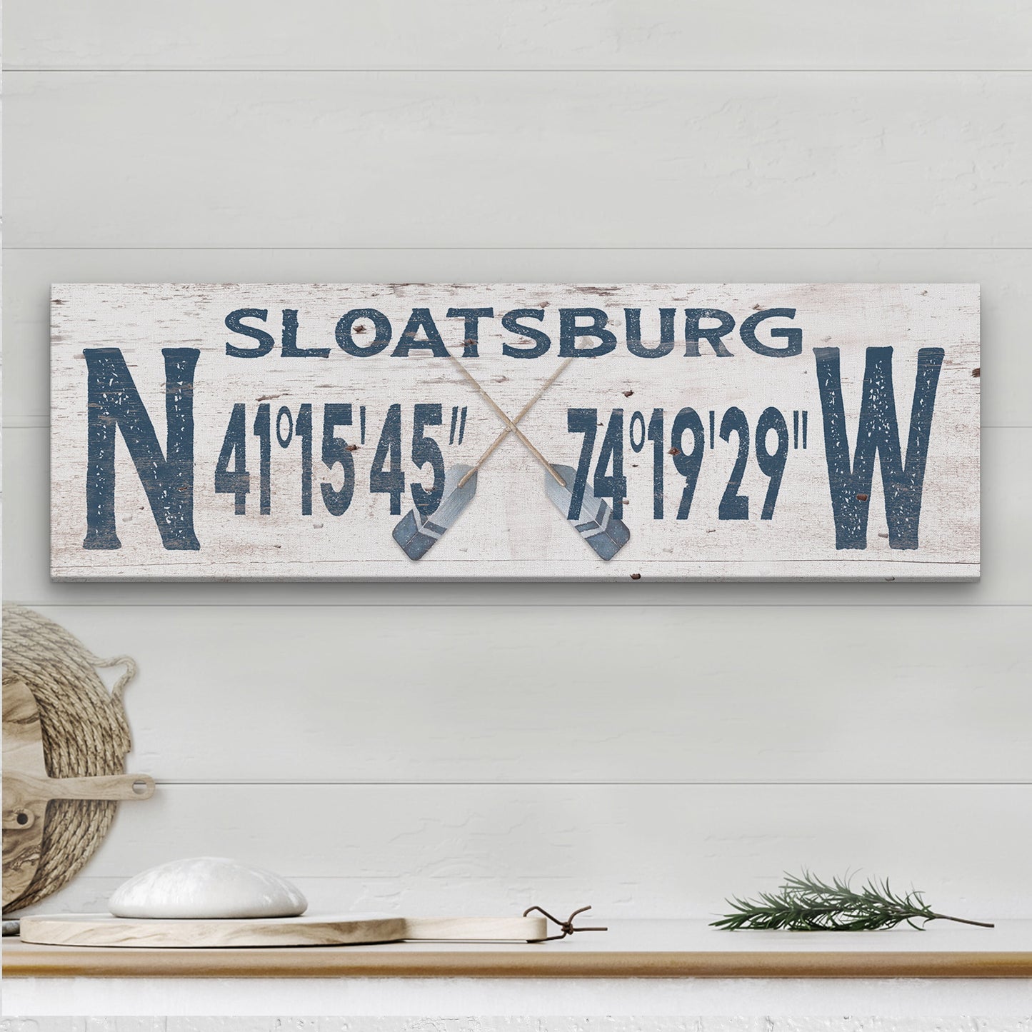 Longitude Latitude Personalized Coordinates Sign, With, Rustic Oars Paddles