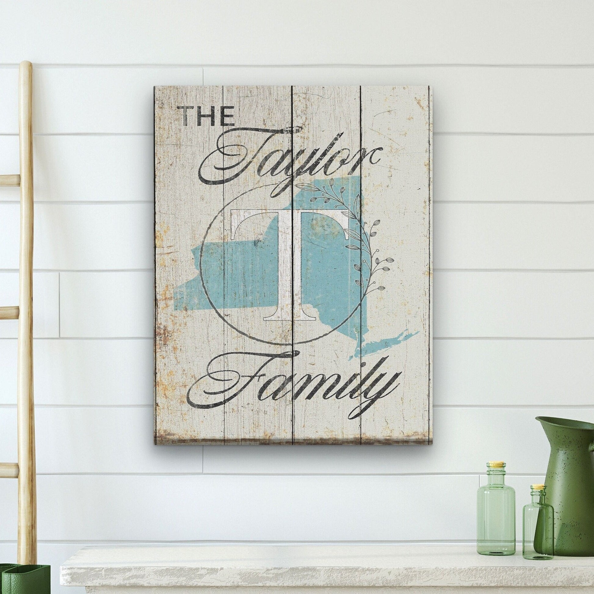 Personalized Family Name and State Sign, Custom State Sign With Name, Distressed Wood Farmhouse Look Canvas, Personalized Gift, Wedding Gift