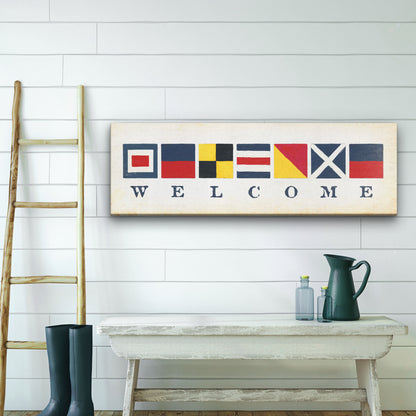 Nautical Flag Welcome Sign, Coastal Wall Decor Sign, Vintage Nautical Sign, Housewarming Gift, Beach Lake House Decor, Maritime Signal flag