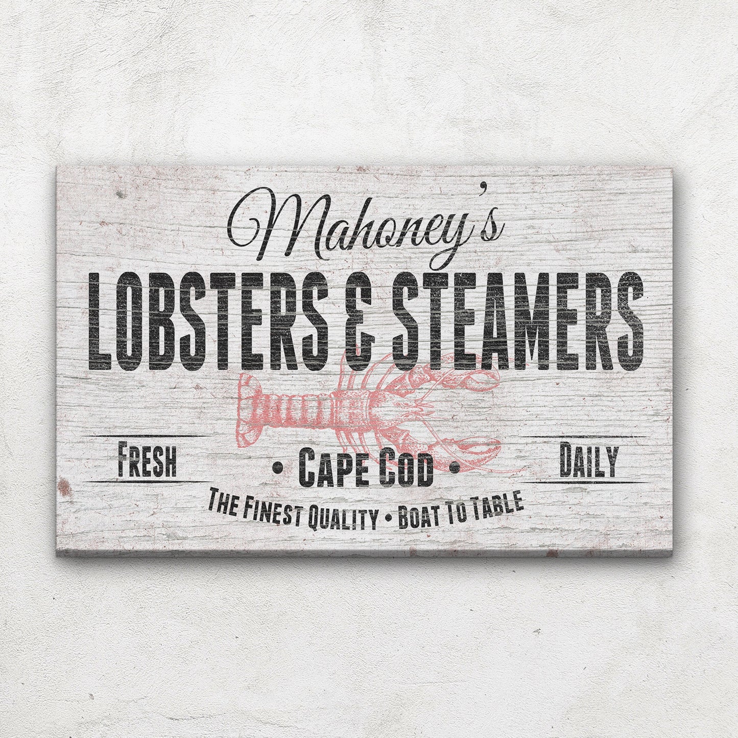 Seafood Sign, Personalized Lobster Restaurant Sign, Seafood Market Kitchen Sign, Beach Decor, Coastal Fresh Lobster Steamers Canvas Sign