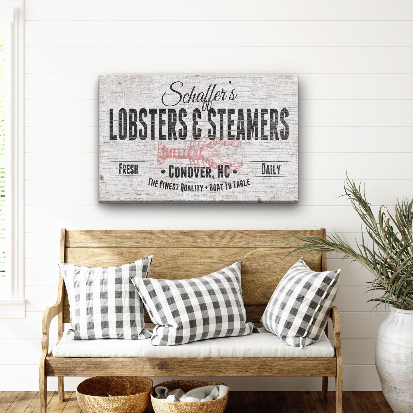 Seafood Sign, Personalized Lobster Restaurant Sign, Seafood Market Kitchen Sign, Beach Decor, Coastal Fresh Lobster Steamers Canvas Sign