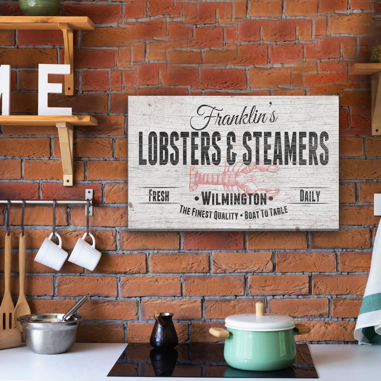 Seafood Sign, Personalized Lobster Restaurant Sign, Seafood Market Kitchen Sign, Beach Decor, Coastal Fresh Lobster Steamers Canvas Sign