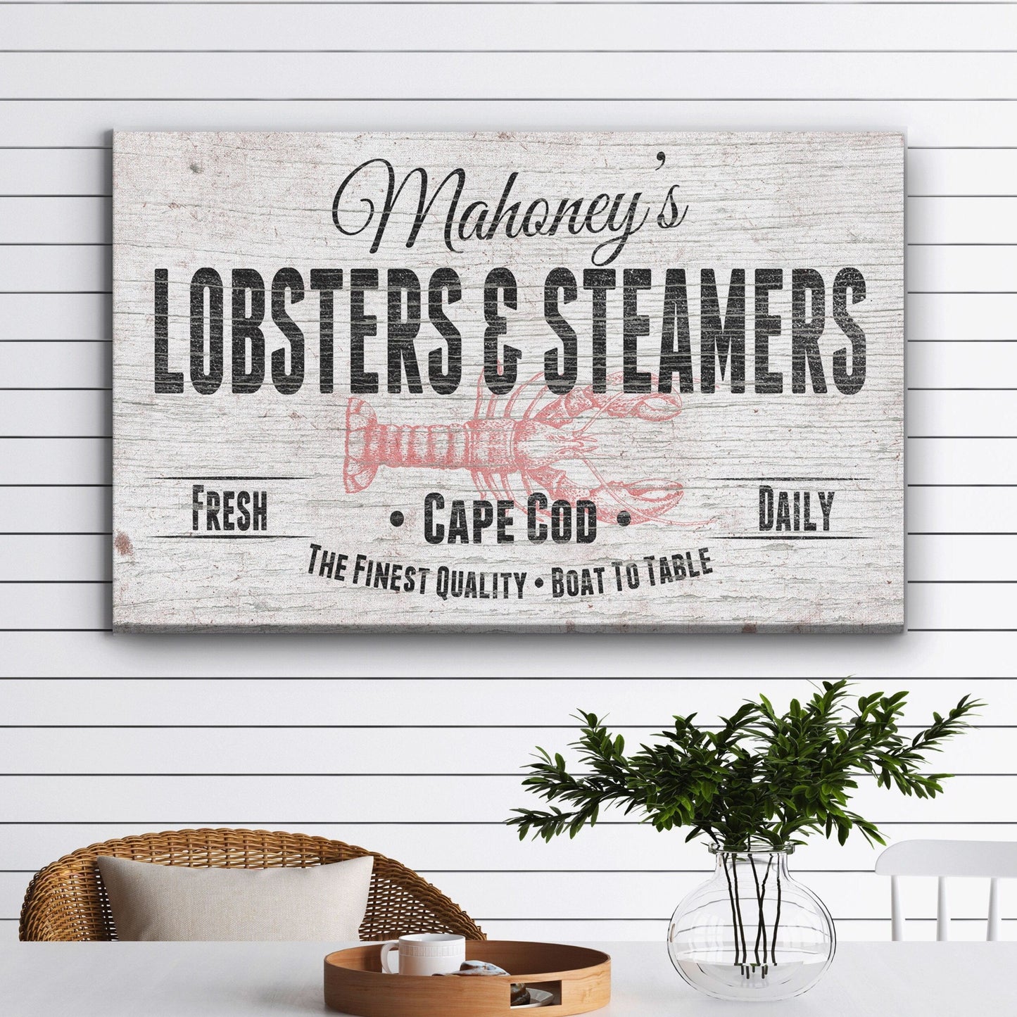 Seafood Sign, Personalized Lobster Restaurant Sign, Seafood Market Kitchen Sign, Beach Decor, Coastal Fresh Lobster Steamers Canvas Sign