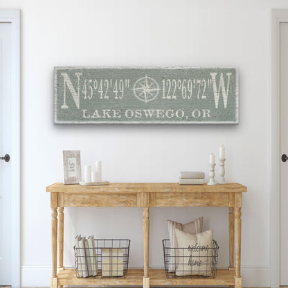 Personalized Coordinates Compass Rose Canvas Sign